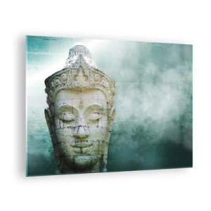 Schilderen op glas - Boeddhabeeld in een mystieke sfeer - 70x50cm - Op zoek naar het licht - Moderne wanddecoratie voor woonkamer en slaapkamer ARTTOR