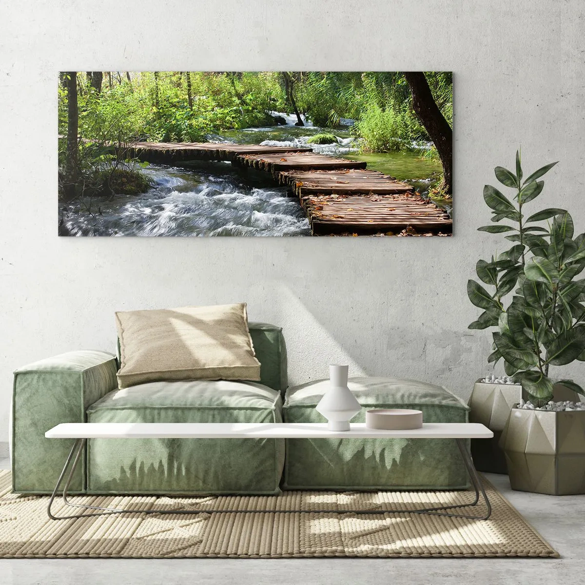 Schilderen op glas - Boven de schuimige waterval - 140x50 cm