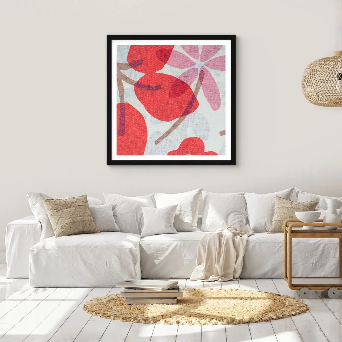 Poster in een zwarte lijst - Bloemstuk in roze - 40x40 cm