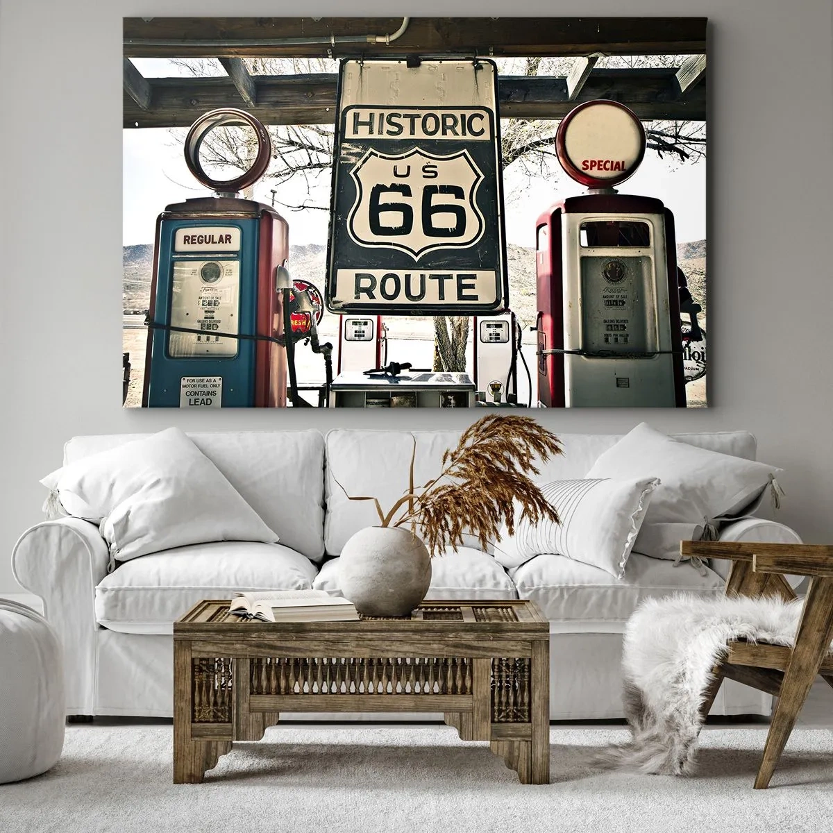 Schilderen op canvas - Historisch Route 66-tankstation - 70x50cm - Amerikaanse retro reis - Moderne wanddecoratie voor woonkamer en slaapkamer ARTTOR