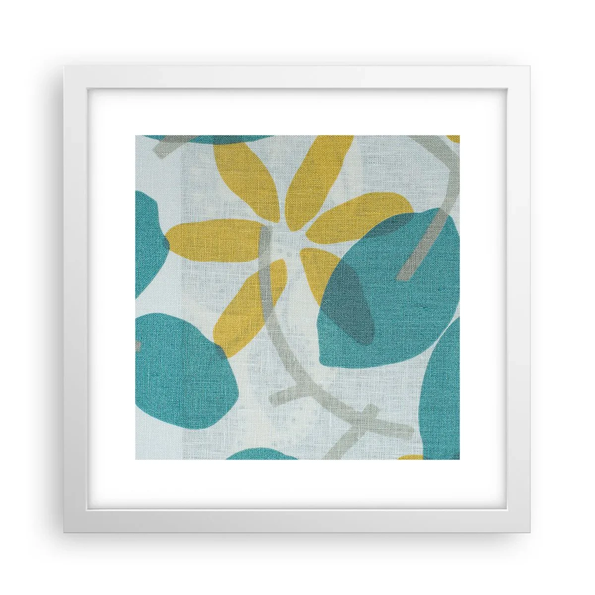Poster in een witte lijst - Tussen de azuurblauwe bladeren - 30x30 cm