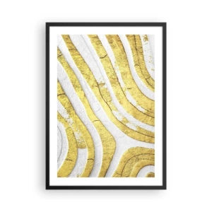 Poster in een zwarte lijst - Gouden lijnen op een witte achtergrond in een abstracte stijl - 50x70cm - Compositie in wit en goud - Moderne wanddecoratie voor woonkamer en slaapkamer ARTTOR