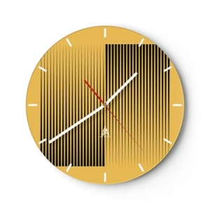 Wandklok - Klok - Gele achtergrond met zwarte verticale lijnen die een geometrisch effect creëren - 30x30cm - Vierkant van tegenpolen - Moderne wanddecoratie voor woonkamer, keuken en slaapkamer ARTTOR