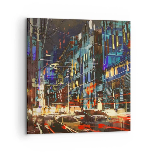 Schilderen op canvas - Avonddrukte op straat - 70x70 cm