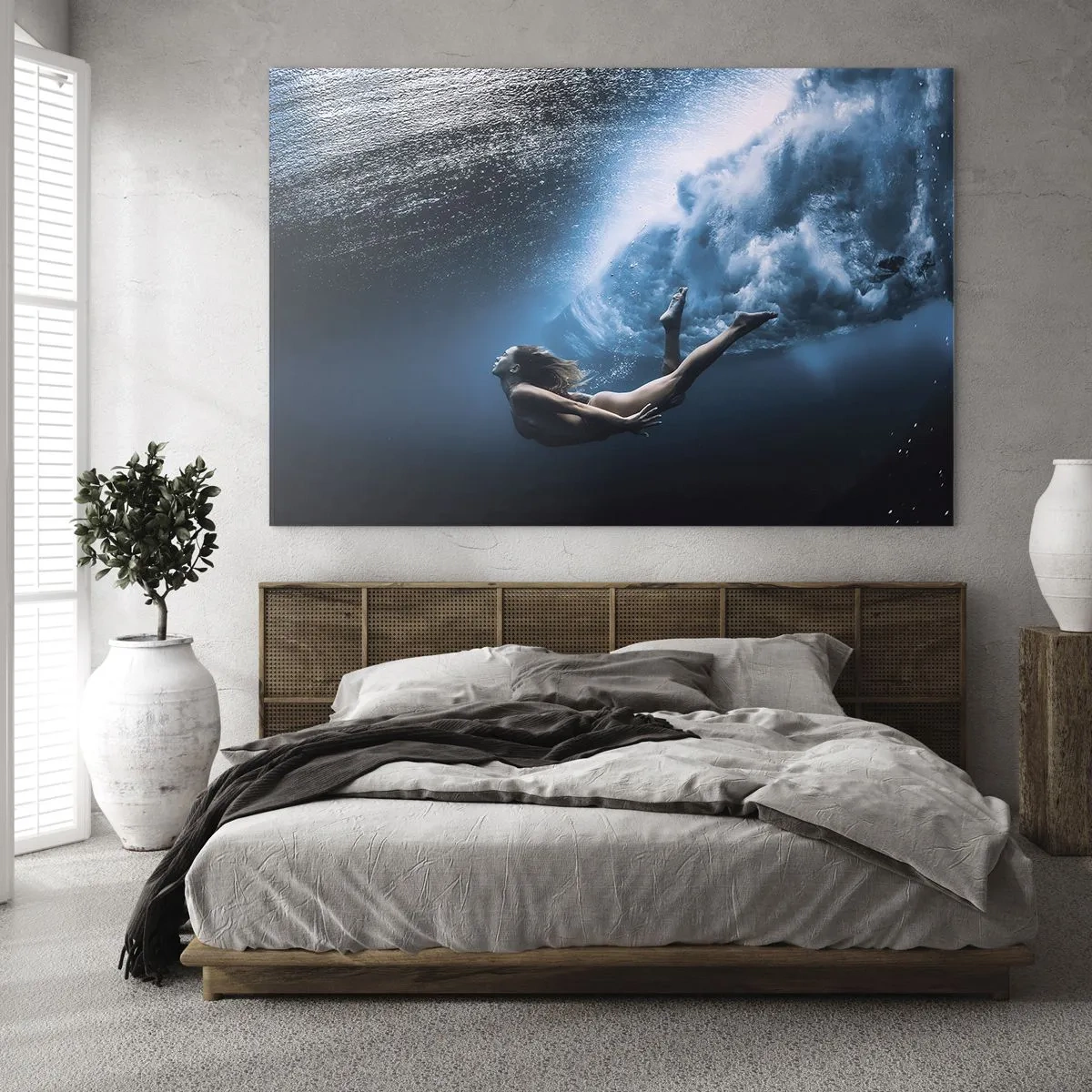 Schilderen op glas - Moderne zeemeermin - 70x50cm - Een moderne zeemeermin - Moderne wanddecoratie voor woonkamer en slaapkamer ARTTOR