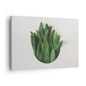 Schilderen op canvas - Een compositie van groene bladeren op een lichte achtergrond - 70x50cm - Ongebreidelde nieuwsgierigheid - Moderne wanddecoratie voor woonkamer en slaapkamer ARTTOR