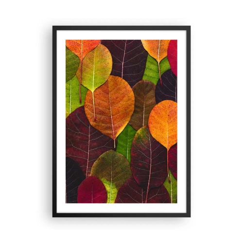 Poster in een zwarte lijst - Kleurrijke bladeren in tinten groen, oranje en rood gerangschikt in een mozaïekpatroon - 50x70cm - Herfst mozaïek - Moderne wanddecoratie voor woonkamer en slaapkamer ARTTOR