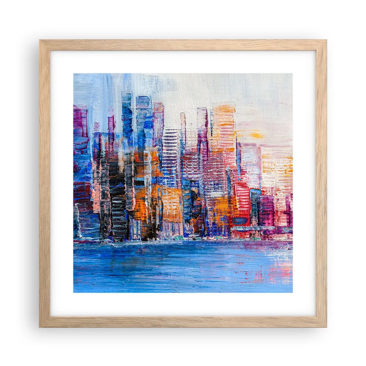Een poster in een licht eiken lijst - Een vrolijke metropool - 40x40 cm