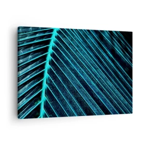 Schilderen op canvas - Macrofotografie van een blad in tinten turquoise en marineblauw - 70x50cm - Groene textuur - Moderne wanddecoratie voor woonkamer en slaapkamer ARTTOR