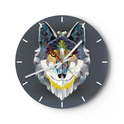 Wandklok - Klok - Geometrisch beeld van een wolf op een donkere achtergrond - 30x30cm - Als we het over de duivel hebben - Moderne wanddecoratie voor woonkamer, keuken en slaapkamer ARTTOR