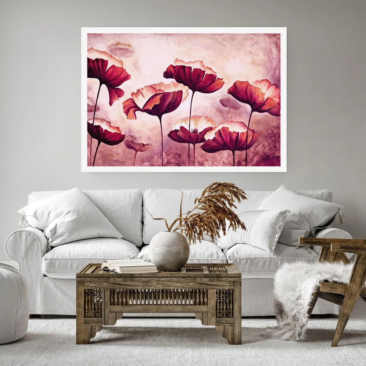 Poster - Rood en wit bloemblad - 100x70 cm