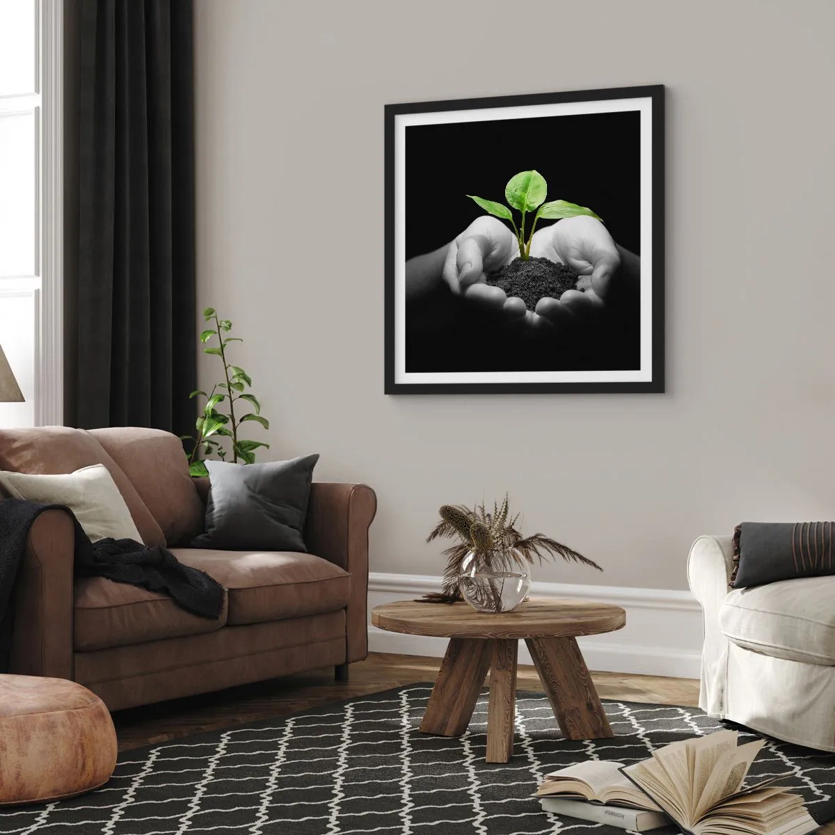 Poster in een zwarte lijst - Ik hou van de natuur, ik bescherm haar - 60x60 cm
