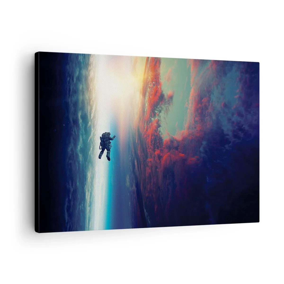 Schilderen op canvas - Een astronaut die in de ruimte zweeft boven een kleurrijke aarde - 70x50cm - Ga het universum tegemoet - Moderne wanddecoratie voor woonkamer en slaapkamer ARTTOR