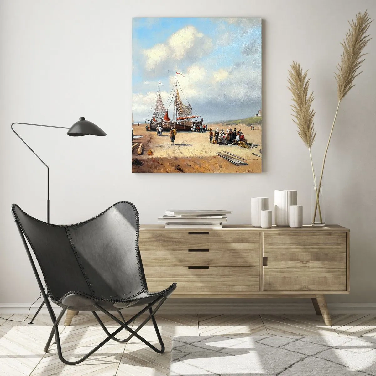 Schilderen op glas - Na een geslaagde vangst - 50x70 cm