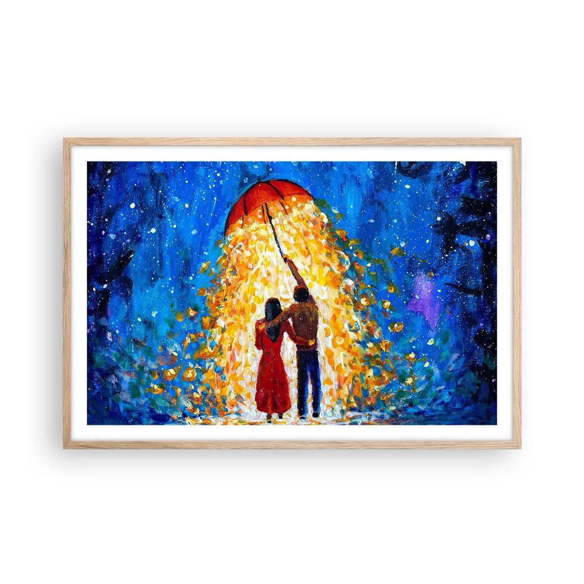 Een poster in een licht eiken lijst - De magie van een regenachtige avond? - 91x61 cm