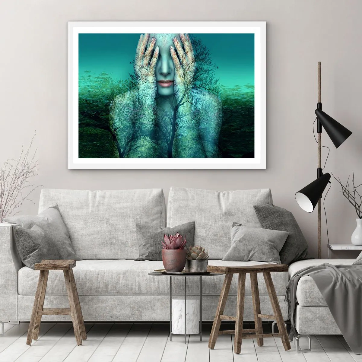 Poster in een witte lijst - Ondergedompeld in blauw - 100x70 cm