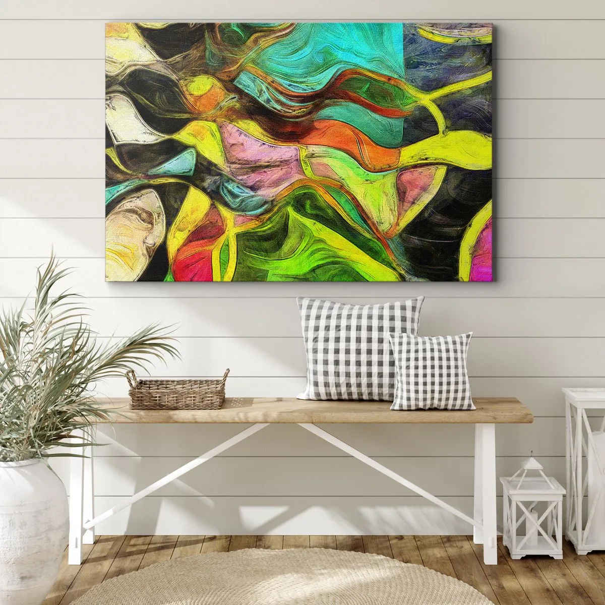 Schilderen op canvas - Een abstracte compositie met kleurrijke vlekken en dynamische lijnen. - 70x50cm - Beweging is leven - Moderne wanddecoratie voor woonkamer en slaapkamer ARTTOR