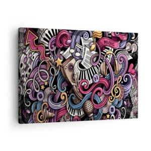 Schilderen op canvas - Een muzikale abstractie vol kleurrijke instrumenten en noten. - 70x50cm - Ingewikkelde melodie - Moderne wanddecoratie voor woonkamer en slaapkamer ARTTOR