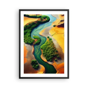 Poster in een zwarte lijst - Een kleurrijk landschap met een kronkelende rivier - 50x70cm - Levengevende rivier - Moderne wanddecoratie voor woonkamer en slaapkamer ARTTOR