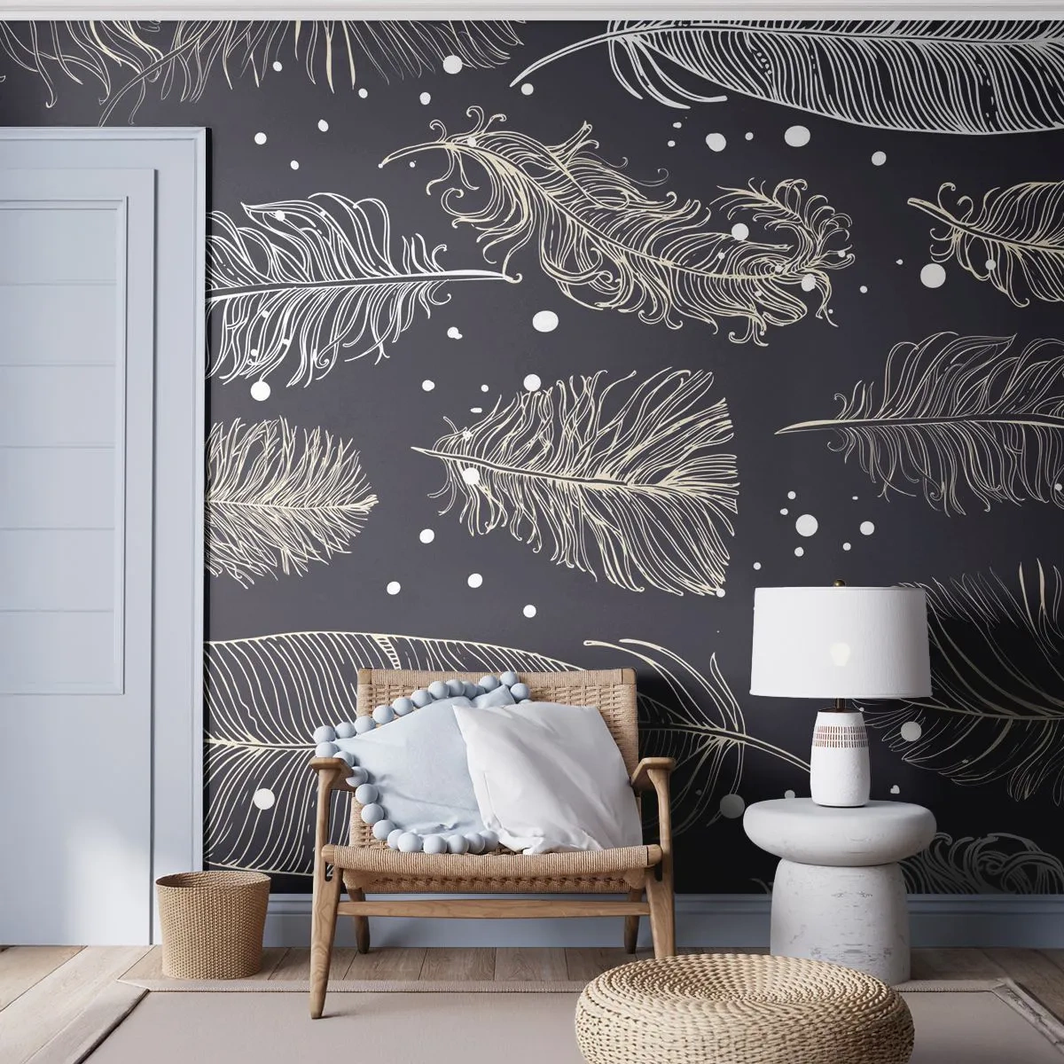Fotobehang Standard Eco - Gevederde kant - Vogelveer, Grafisch, Deel - 400x280 cm