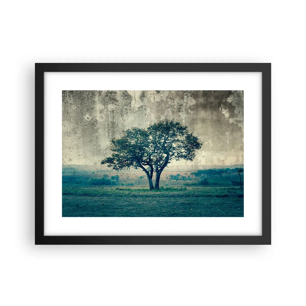 Poster in een zwarte lijst - Een appelboom op een blauw veld? - 40x30 cm
