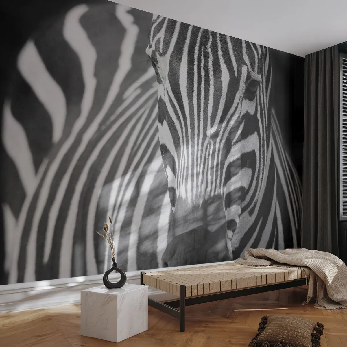 Zelfklevend Fotobehang Deluxe Sticker - De wereld is zwart-wit - Dieren, Ribben, Zwart en wit - 250x175 cm