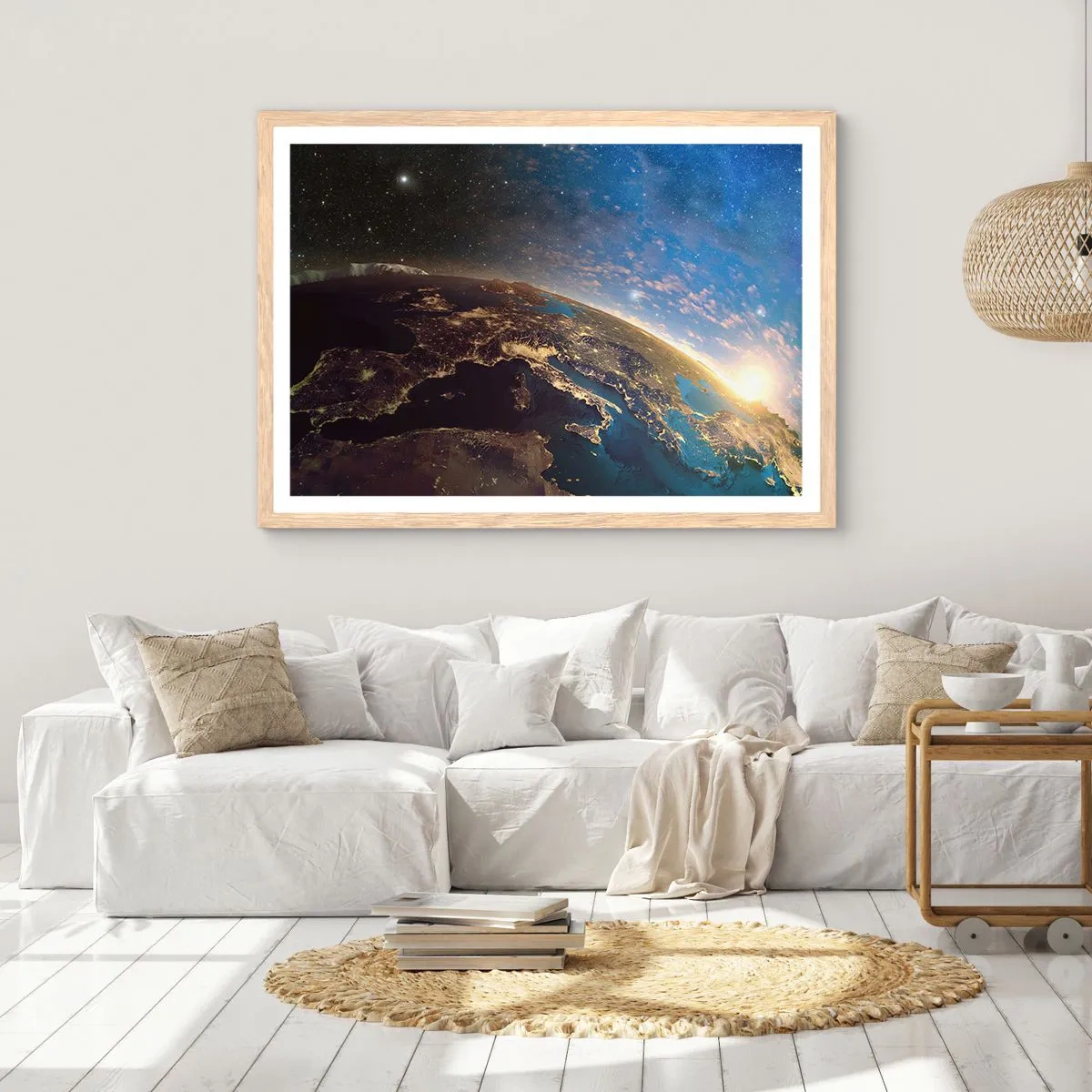 Een poster in een licht eiken lijst - Laten we eens van een afstand naar onszelf kijken - 100x70 cm