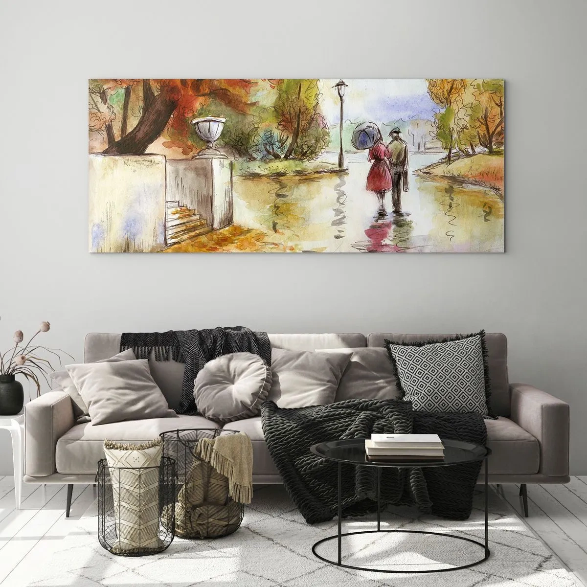 Schilderen op glas - Romantische herfst in het park - 140x50 cm