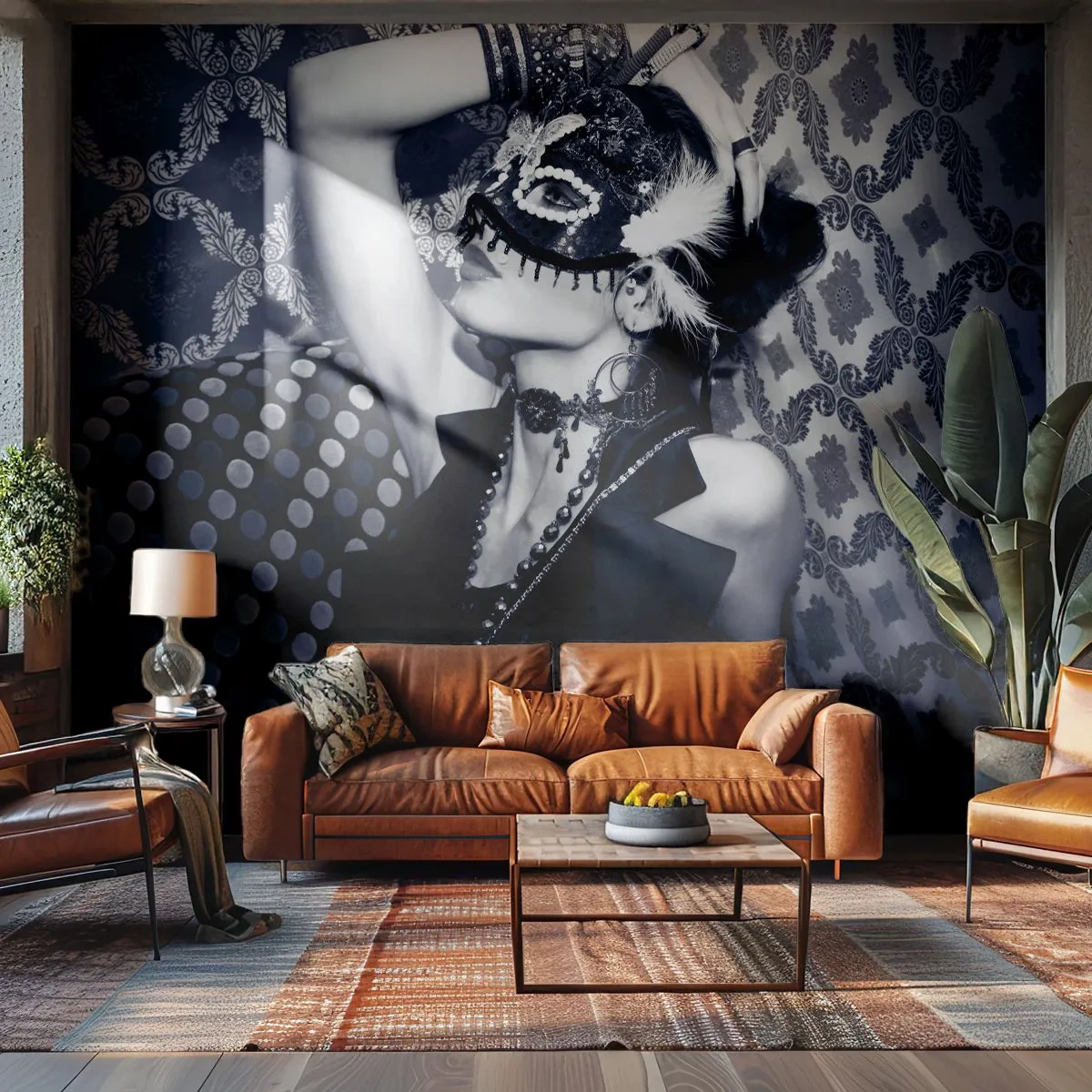 Fotobehang Premium Canvas - Decoraties, ornamenten, patronen ... - Vrouw, Venetiaans masker, Model - 400x280 cm