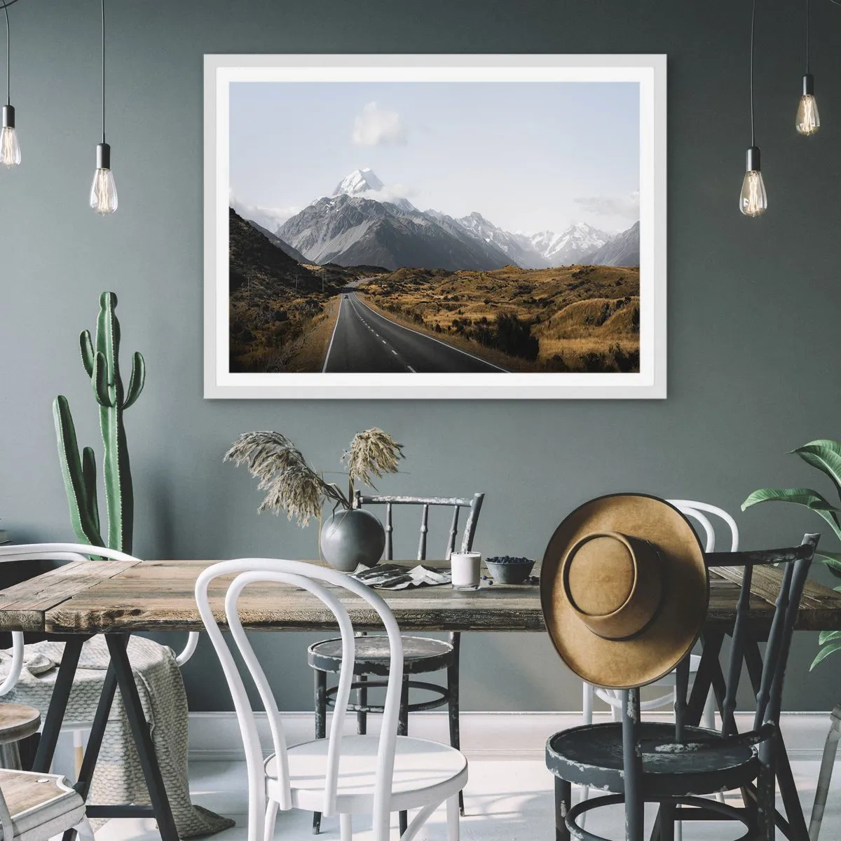 Poster in een witte lijst - De weg naar het hart van de bergen - 91x61 cm