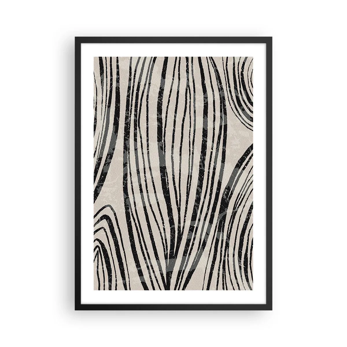 Poster in een zwarte lijst - Abstracte zwarte lijnen op een beige achtergrond - 50x70cm - Lijnoverstromingsvlakte - Moderne wanddecoratie voor woonkamer en slaapkamer ARTTOR