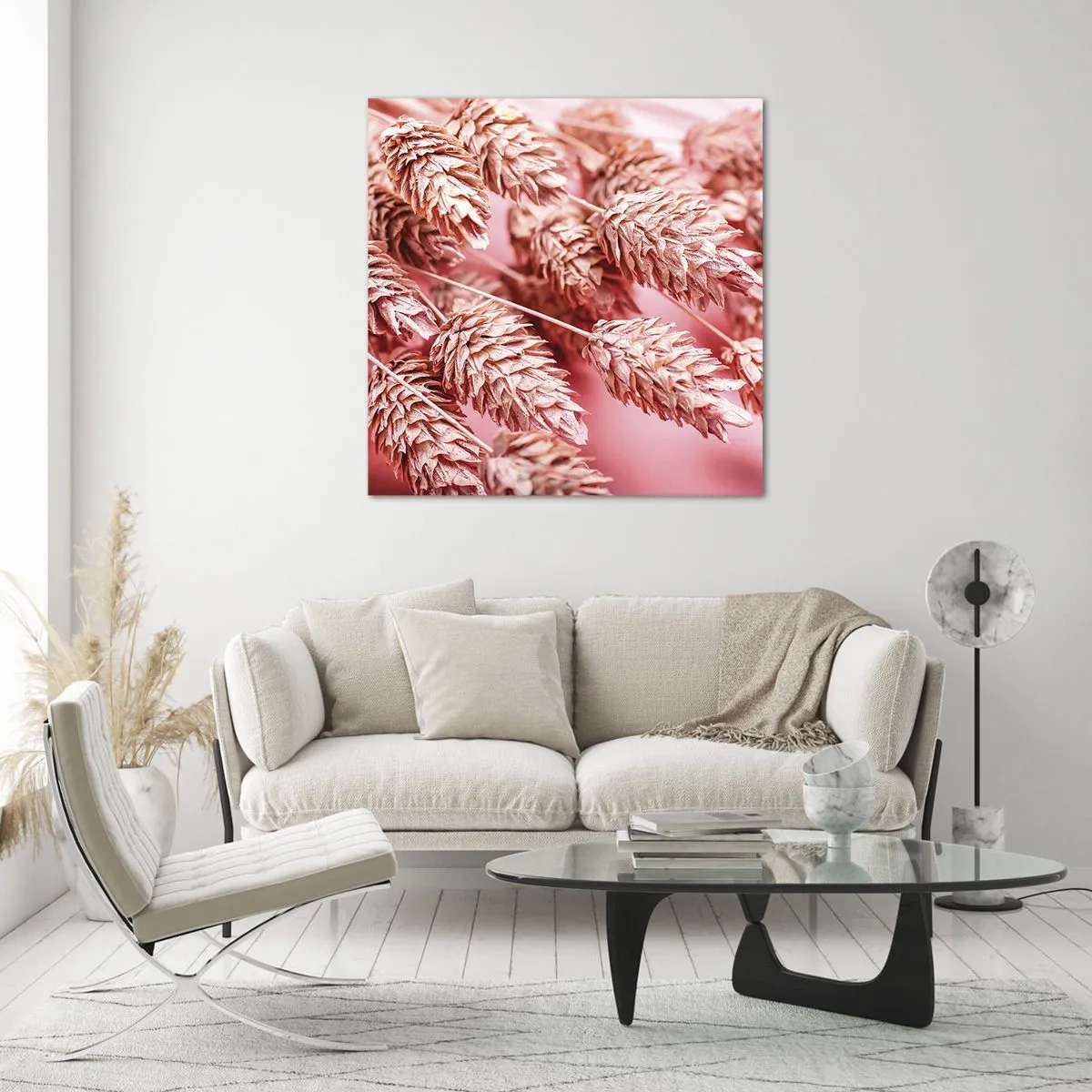 Schilderen op glas - Een bloemencascade in roze - 40x40 cm