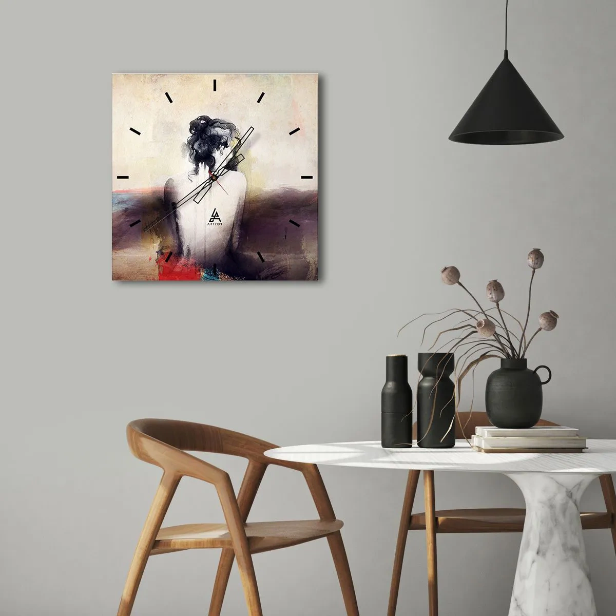 Wandklok - Klok - Vloeiende lijnen, ovale vormen - 40x40 cm