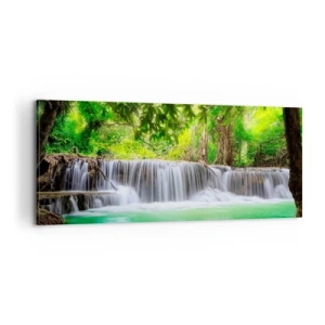Schilderen op canvas - Een waterval in het groen - 100x40 cm