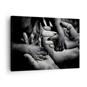 Schilderen op canvas - Zwart-witte handen van verschillende generaties - 70x50cm - Om mens te zijn - Moderne wanddecoratie voor woonkamer en slaapkamer ARTTOR
