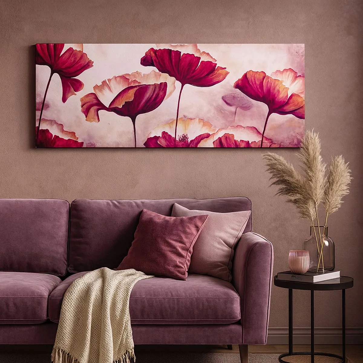 Schilderen op canvas - Rood en wit bloemblad - 100x40 cm