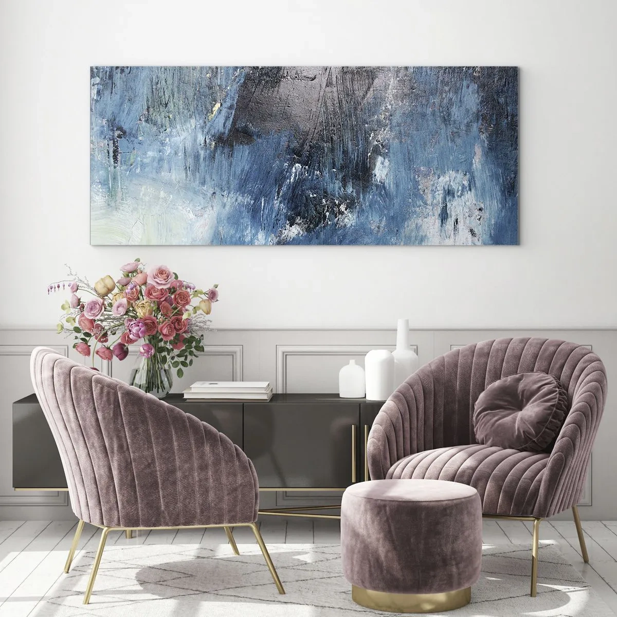 Schilderen op glas - Rhapsody in Blauw - 90x30 cm