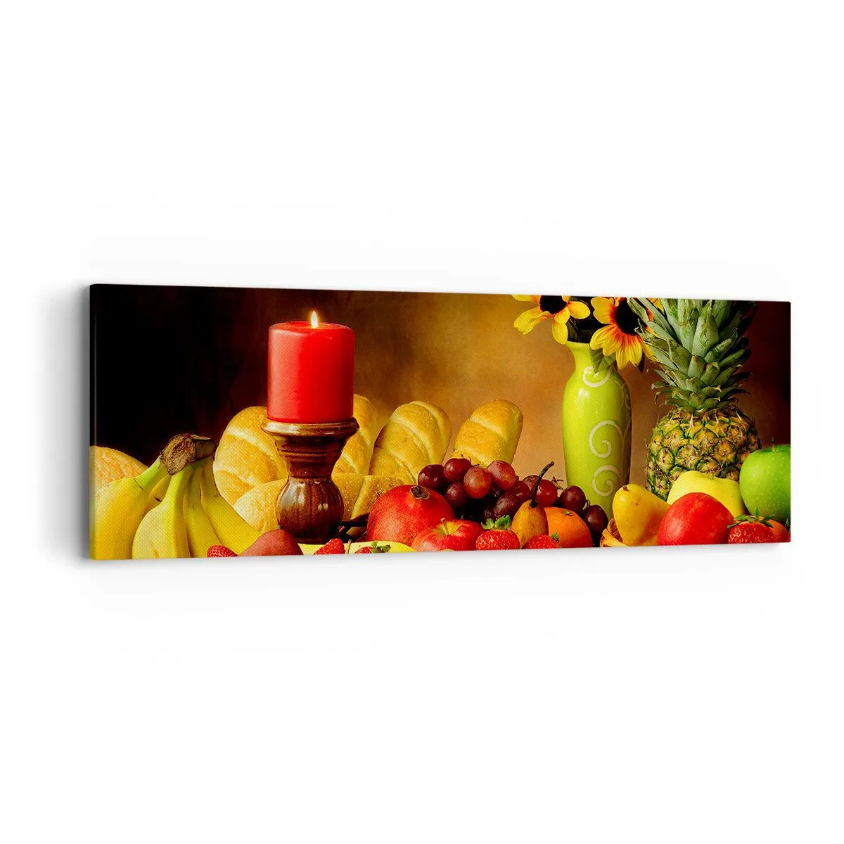 Schilderen op canvas - Stilleven met brood en fruit - 90x30 cm