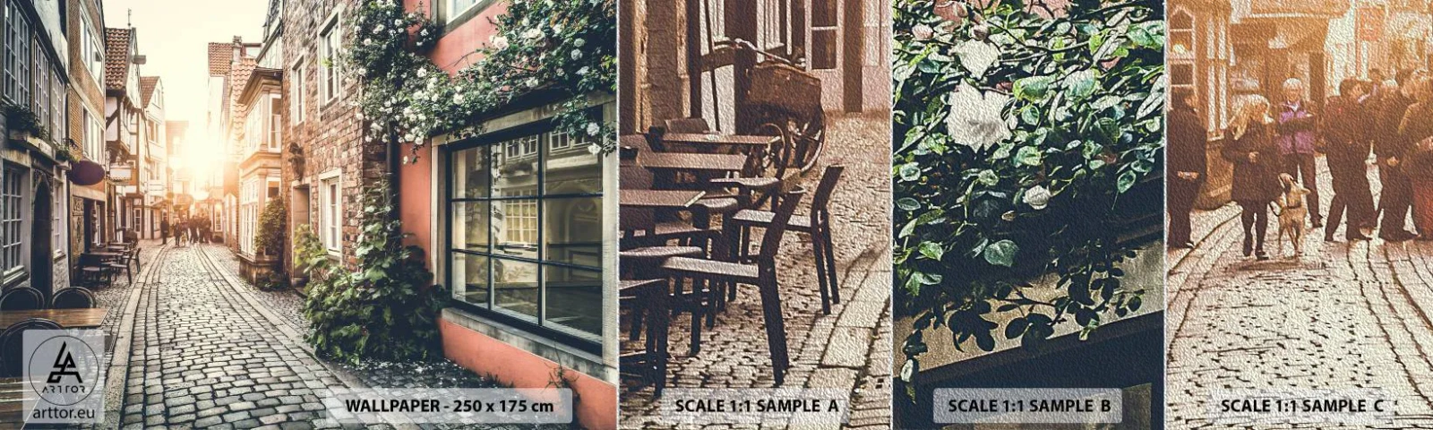 Fotobehang Monster Premium Sand - Rozensteeg in roze gloed - Stad, Nederland, Architectuur - 100x30 cm