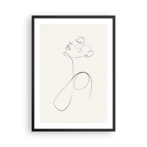 Poster in een zwarte lijst - Een minimalistische lijn die het silhouet van een vrouw creëert - 50x70cm - Loopt in dromen - Moderne wanddecoratie voor woonkamer en slaapkamer ARTTOR