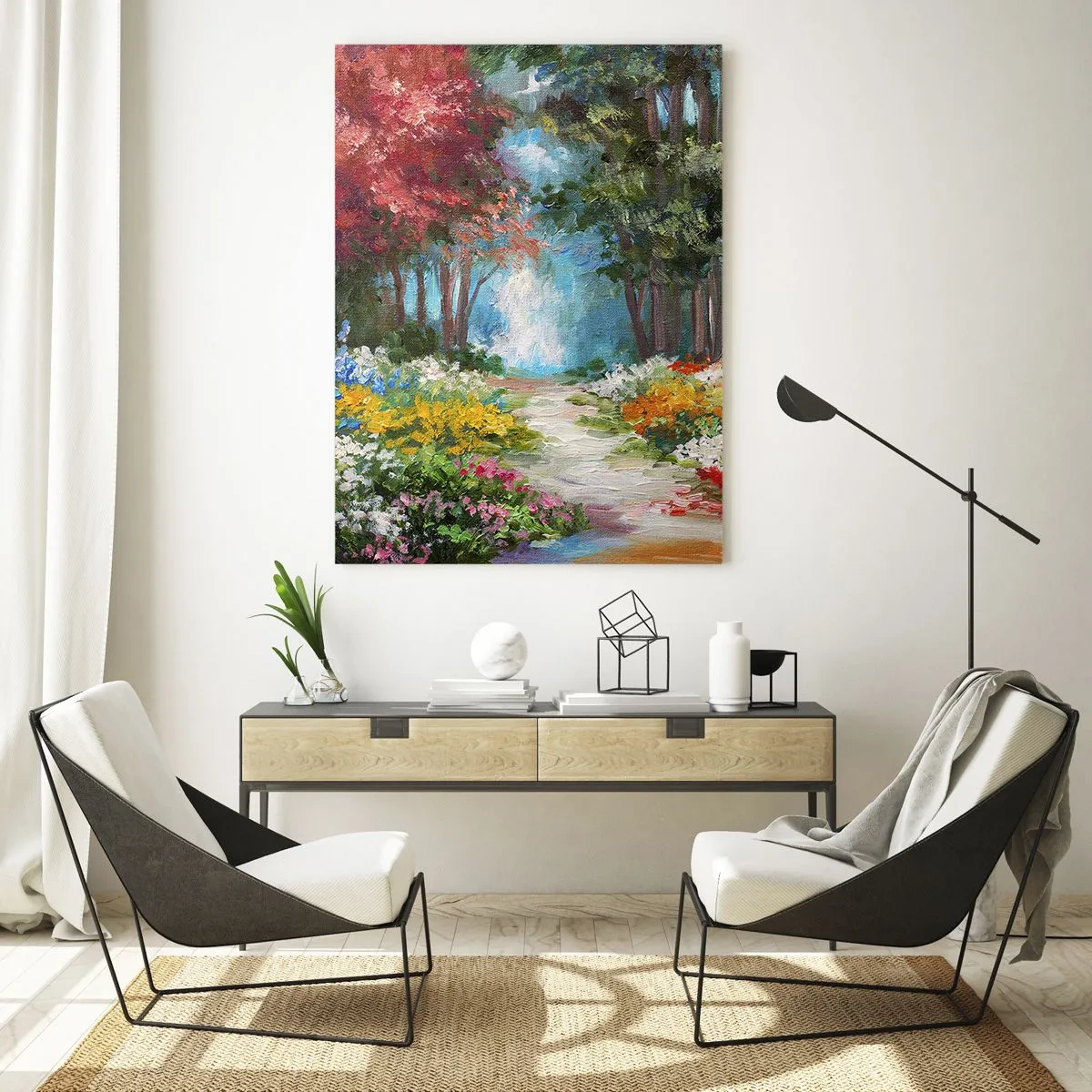 Schilderen op glas - Bostuin, bloemenbos - 70x100 cm