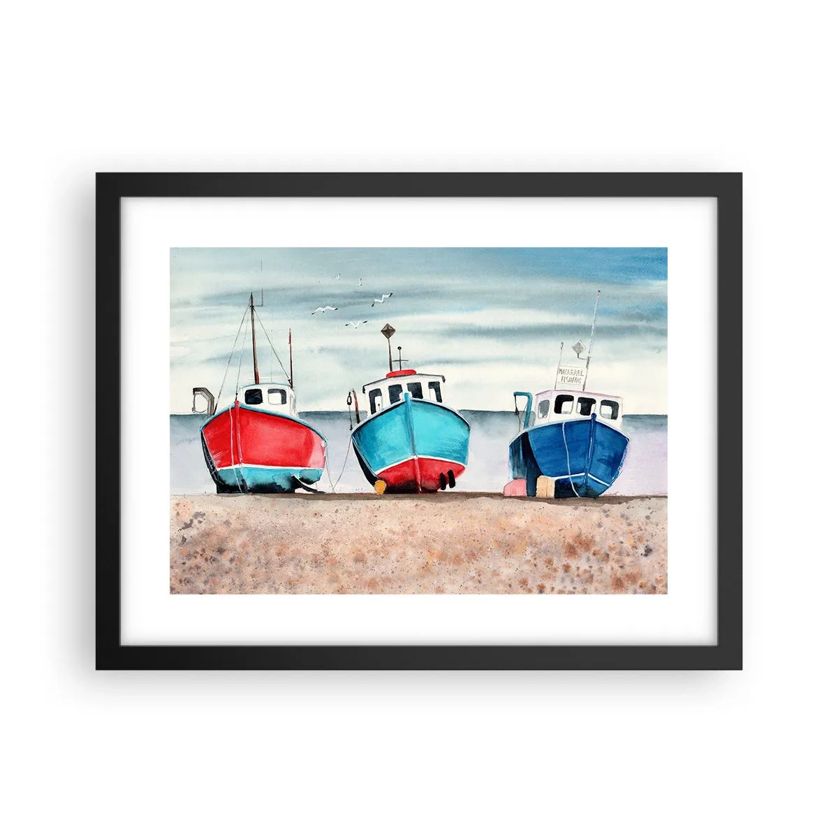 Poster in een zwarte lijst - Klaar om te vissen - 40x30 cm