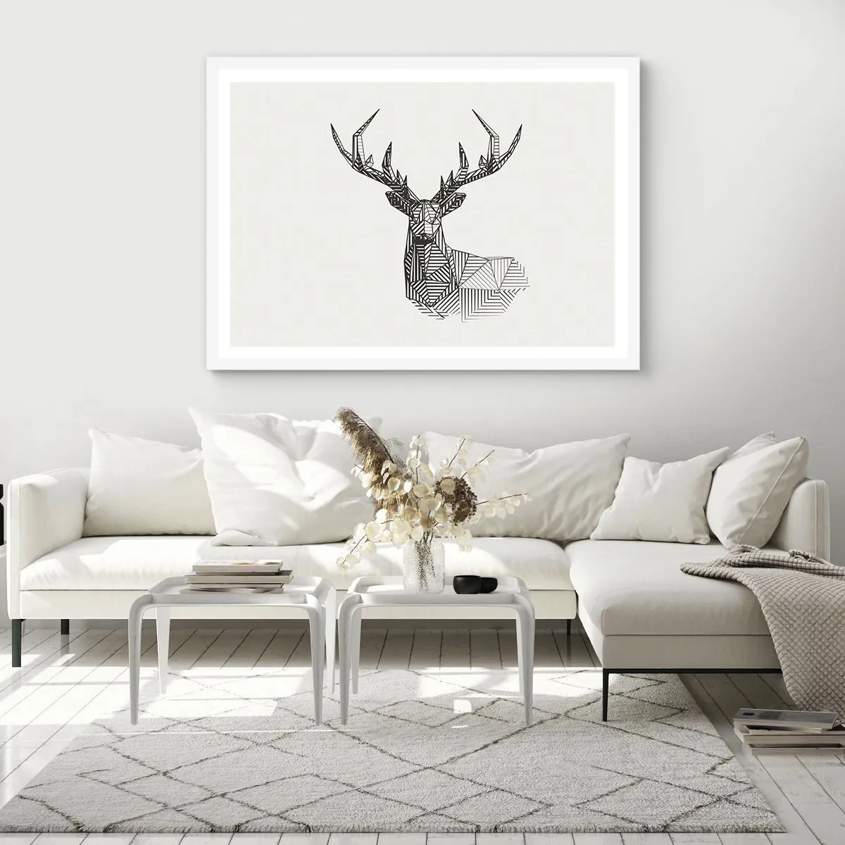 Poster in een witte lijst - Een hert in kubistische stijl - 40x30 cm
