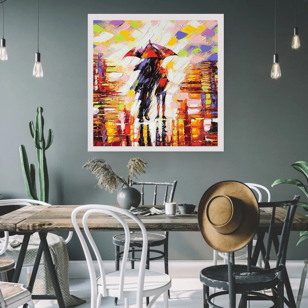 Poster - Samen door de nacht en regen - 50x50 cm