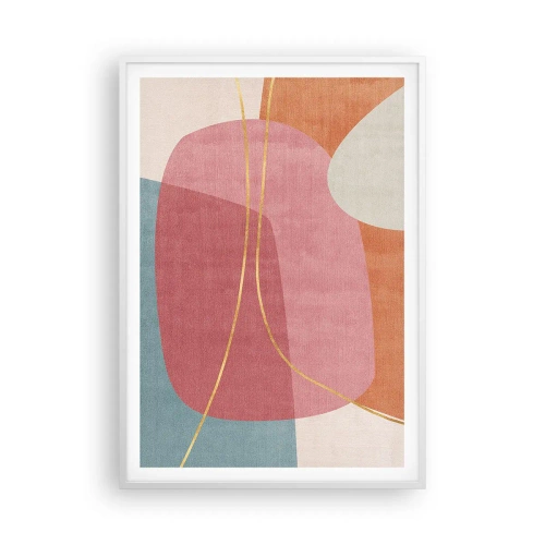 Poster in een witte lijst - Pastelkleurcompositie met gouddraad - 70x100 cm