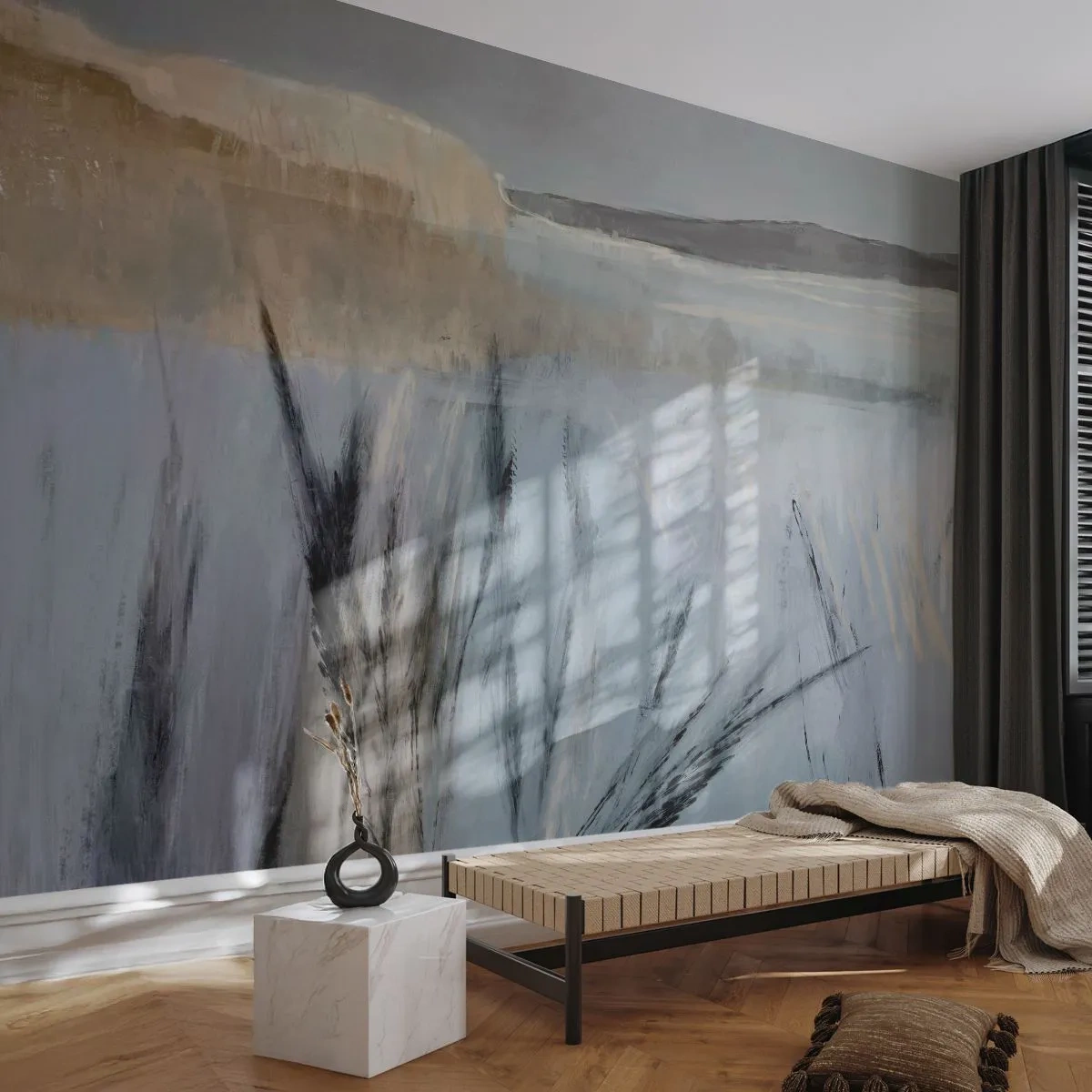 Fotobehang Premium Canvas - Wintervelden - Helder, Minimalisme, Deel - 250x175 cm