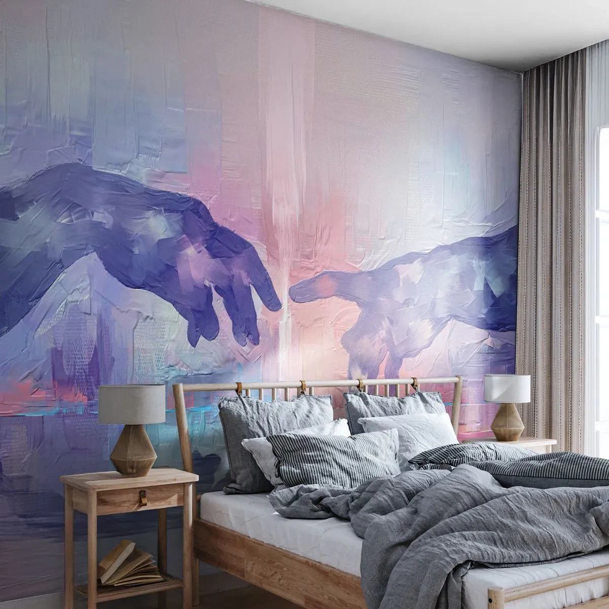Fotobehang Premium Canvas - Goddelijke levensvonk - Handen, Michelangelo, Deel - 450x315 cm
