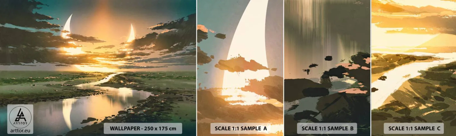 Fotobehang Monster Zelfklevend Deluxe Sticker - Ergens in een sterrenstelsel ver, ver weg - Landschap, Maan, Fantasie - 100x30 cm