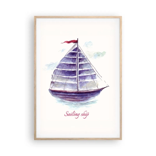 Een poster in een licht eiken lijst - Volle zeilen en rustig water - 70x100 cm