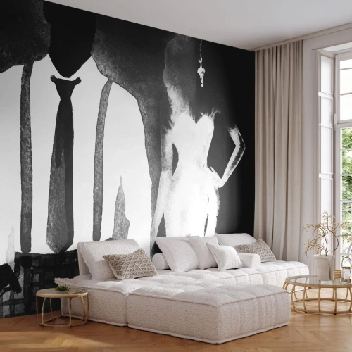 Fotobehang Premium Sand - In een noir sfeer - Abstractie, Vrouw en man, Mode - 250x175 cm